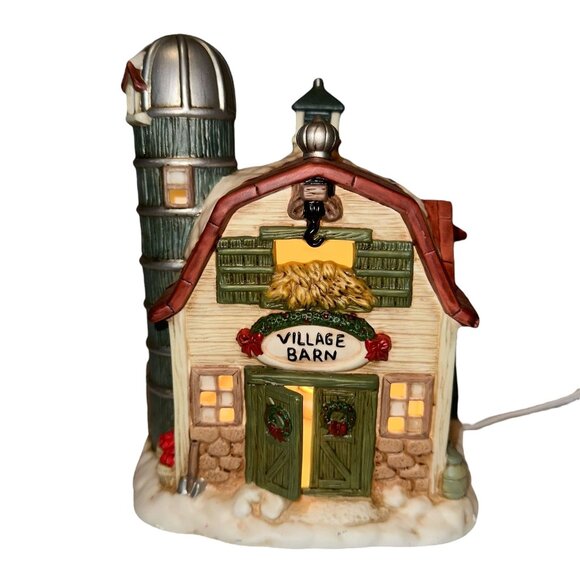 Rare Vintage 1998 Mervyns Village Square Lighted Village Barn Holiday Christmas - Picture 2 of 7